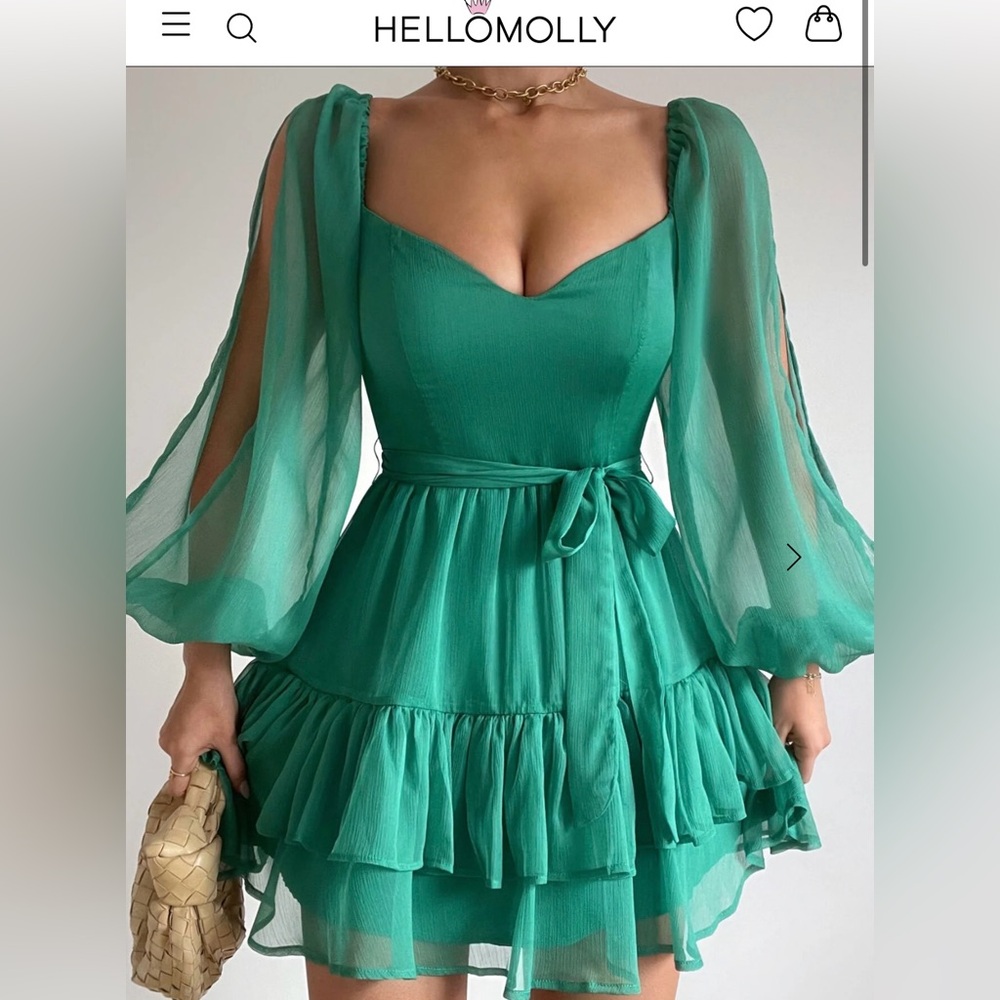 Hello Molly emerald green Long Sleeve mini Dress medium
